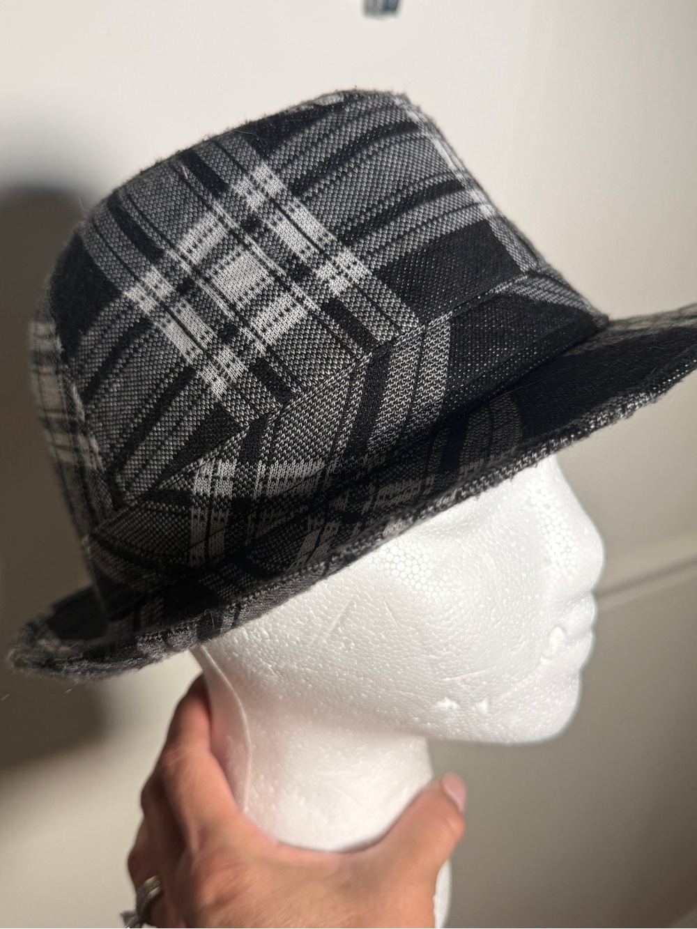 Unbranded Black & Gray Plaid Fedora Hat Womens Y2K